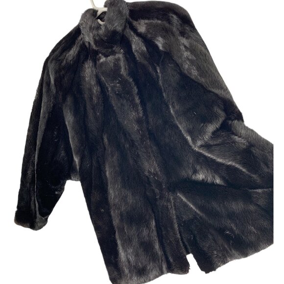 Vintage 80s Genuine Saga Mink Fur Coat M/L Black 3/4 Batwing Sleeve - Picture 13 of 16